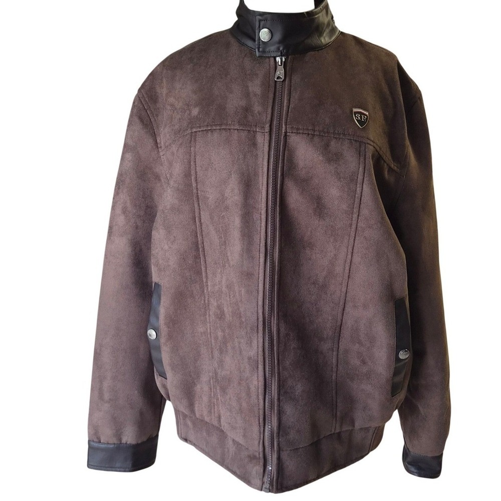 Superlative Fashion Mens Brown Faux Suede Bomber Jacket Italia Logo Large